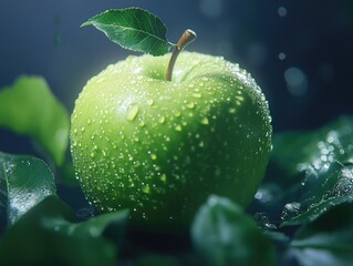 Canvas Print - Green Apple with Water Droplets