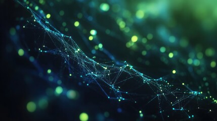 Poster - Abstract Network Data Flow, Green Background, Futuristic Technology