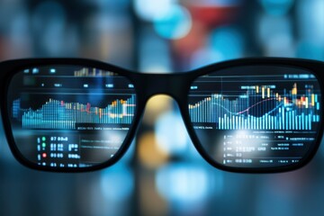 Poster - Visualizing market trends through data analysis with glasses in focus during the day