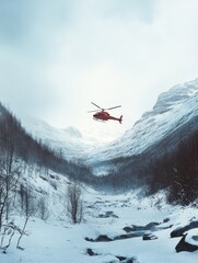 Wall Mural - helicopter over snowy mountain