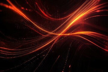 Poster - Dynamic lines of orange and red light flow through a dark background, creating an energetic visual effect