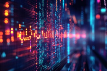 Poster - digital data visualization showcasing vibrant colors and patterns in a futuristic design, highlighti