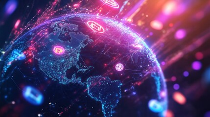 Poster - Global network, data streams, digital, futuristic, technology, communication, earth, background, connection, illustration