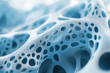 Poster - Intricate blue abstract texture showcasing organic patterns and porous structures in soft lighting