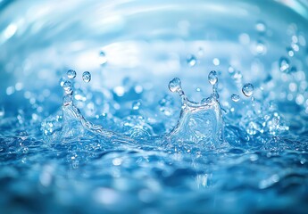Poster - Beautiful Close-Up of Water Splashing in Vibrant Blue Shades, Capturing the Dynamic Movement and Refreshing Nature of Water Droplets in Motion