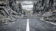 © Febri - Road Blocked by Rockslide: A Dramatic Mountain Pass Scene