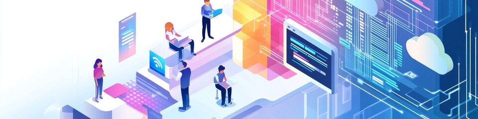 data exchange, digital technology background, software development, cloud computing. business intell