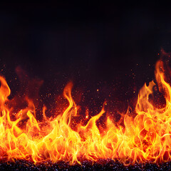 Poster - Dynamic flames erupting abstract fire imagery dark background visual art close-up energy and destruction concept