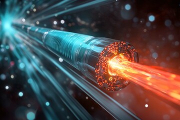 Fototapete - Futuristic representation of a laser beam in motion with glowing internal components and bright energy emission
