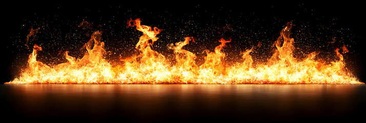 Poster - Intense fire blaze engulfs dark surroundings visual spectacle abstract environment close-up perspective energy and chaos