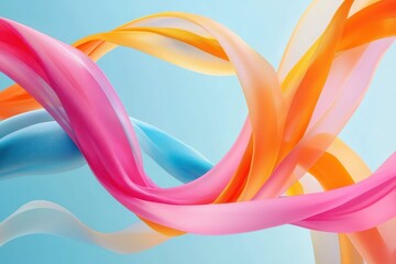 Poster - colorful flowing ribbons create vibrant patterns against a soft blue background during bright daylig