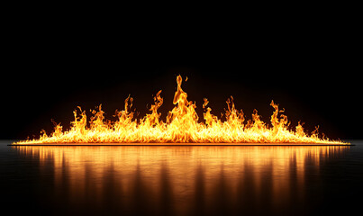 Poster - Dynamic flames erupting from a reflective surface studio environment high-impact visual dark background dramatic viewpoint