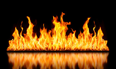 Poster - Fire ignition and flames dancing dark background visual element intense environment close-up view element of danger