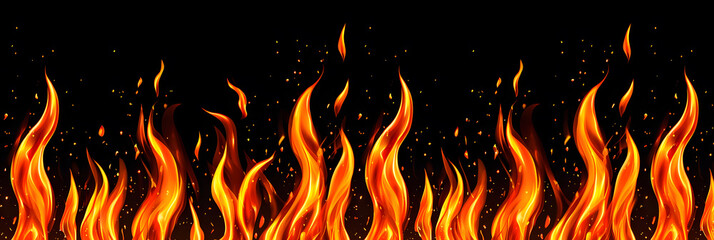 Poster - flames erupting from a fire digital art dark background vivid colors close-up intensity of heat