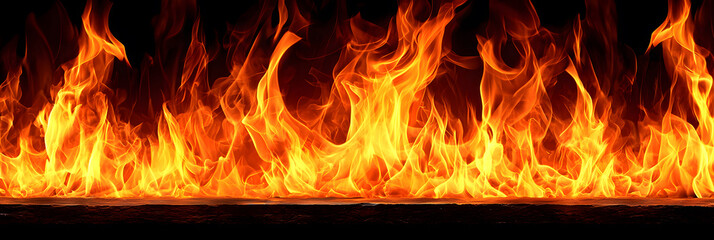 Poster - Intense fire flames dark background visual content dramatic environment close-up view elemental energy