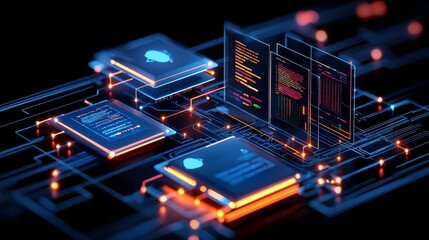 Aufkleber - Digital network architecture showcasing futuristic technology in a virtual environment with insightful data visualizations
