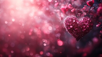 Wall Mural - romantic pink heart bokeh background with soft blurred lights and sparkling effects perfect for vale