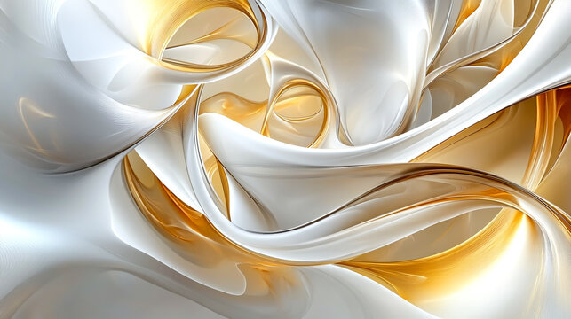 Elegant abstract design with white and gold flowing curves