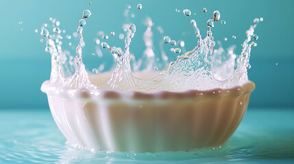 Wall Mural - Milk Splash in White Bowl: A Refreshing Image of Purity and Cleanliness