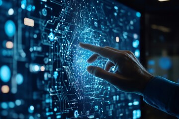 man touching digital tablet, generative ai