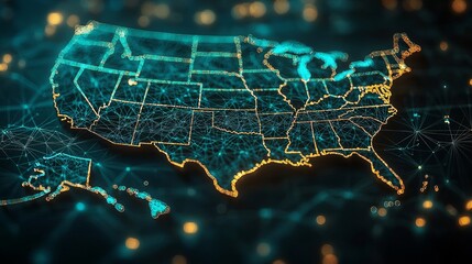 Aufkleber - Digital connections across the usa map network technology visual data-driven environment futuristic viewpoint