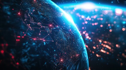 Poster - Global network connections, earth, digital, space, data, futuristic, technology, communication, background, illustration