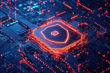 Poster - Cyber security shield on glowing circuit board (1)