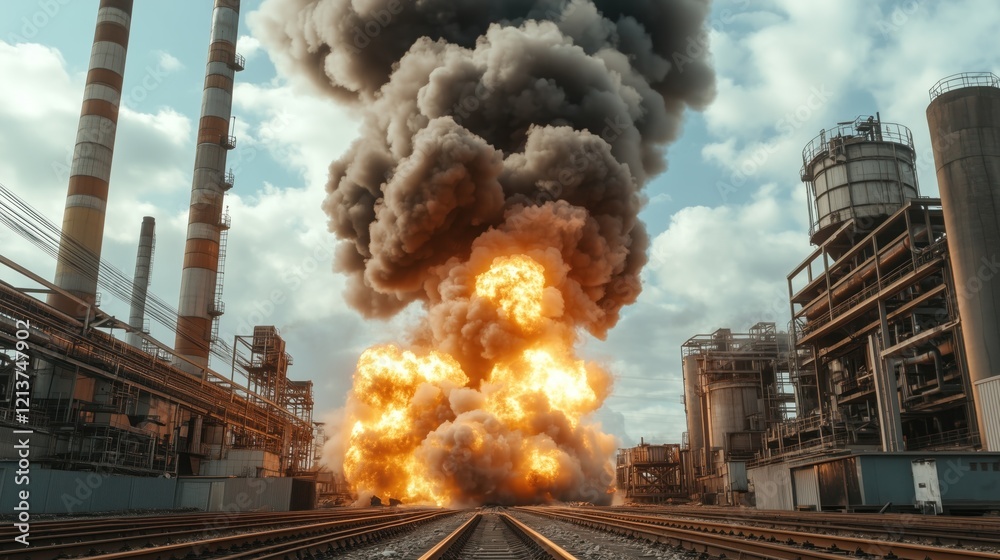 intense explosion occurs at an industrial facility, generating a ...