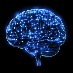 Poster - Digital Brain: A striking abstract representation of the human brain, rendered in glowing blue circuitry, illuminating the intricate pathways of thought and neural connections.