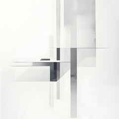Poster - Abstract Geometric Overlay: A minimalist composition of overlapping geometric shapes in shades of white and grey, creating a visually intriguing abstract artwork with a sense of depth and dimension.