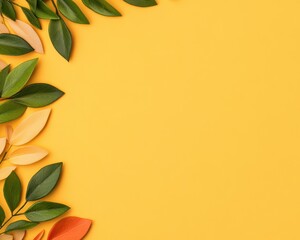 Poster - Vibrant Leaves on Yellow Background