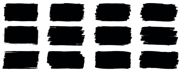 Poster - Set of paint brush stroke and abstract grunge banner,  Ink brush artistic design element for frame design. Vector isolated elements set. Grungy black swatches. Rough smears and stains,