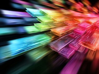 Poster - a vibrant stock image of information records being processed on advanced computer systems with motio