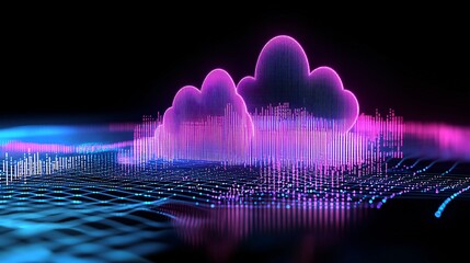 Poster - Abstract data clouds representing information records being shared securely between two servers