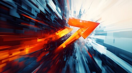 Poster - Abstract Orange Arrow Speeding Through Digital Space