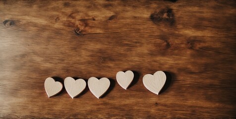 Poster - A wooden surface with four hearts and one heart missing