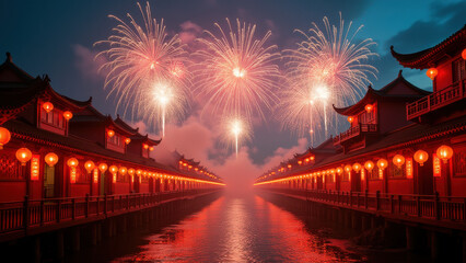 Wall Mural - Chinese New Year Fireworks Festival - Asian Culture and Traditions