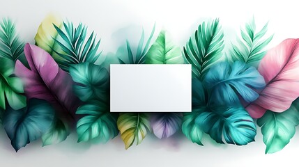 Wall Mural - Vibrant Tropical Leaves Frame Blank Card