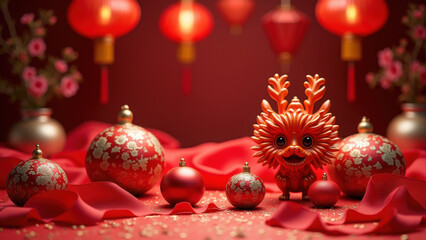 Wall Mural - Cute Chinese Dragon Ornament, Lunar New Year - Lunar New Year