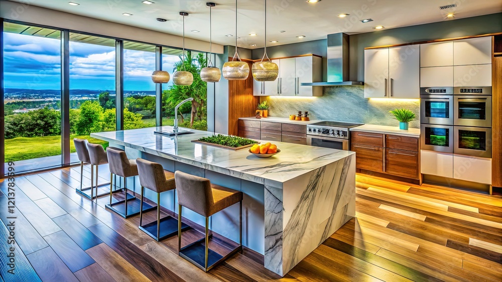 Aerial View of Luxurious Upscale Kitchen Design - Modern Home ...