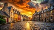 © Sunee - Cosy Scottish Street, Orange Walls, Cloudy Sky - Double Exposure Stock Photo
