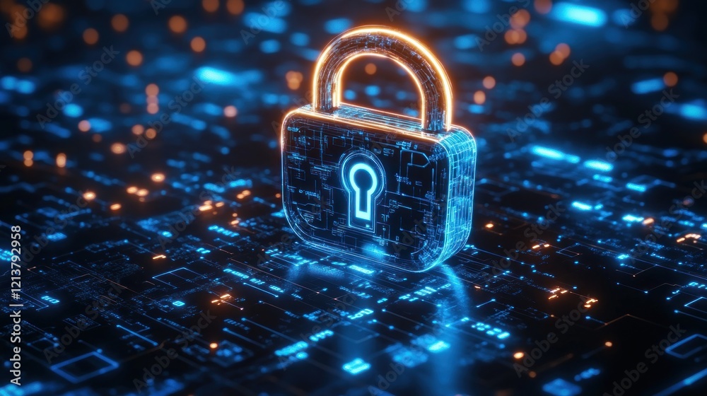 Cyber security lock glowing digital circuit background Stock ...