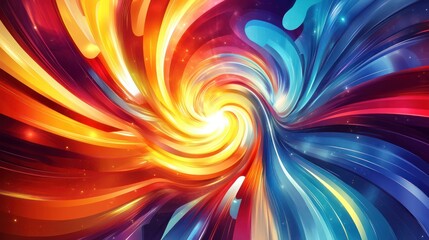 Wall Mural - abstract swirling vibrant colors, red, orange, blue, yellow, creating a vortex effect.