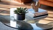 © Cemplaxxstd - Modern Glass Coffee Table Decor with Succulent Plant and Books