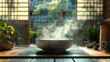 © Akash Tholiya - Japanese hot and steaming, just pulled from the oven, with a warm, cozy background of traditional Japanese decor