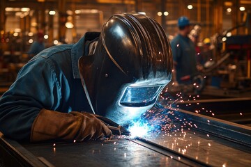 Poster - Welder working on metal fabrication indoors