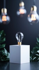 Poster - Illuminating creative ideas light bulb display studio setting modern close-up inspiration