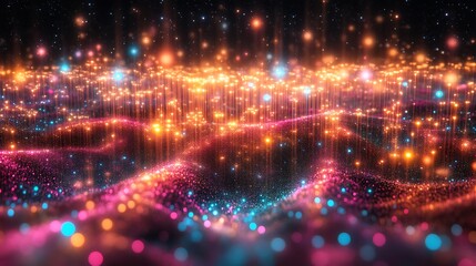 Wall Mural - Abstract glowing particle wave background.