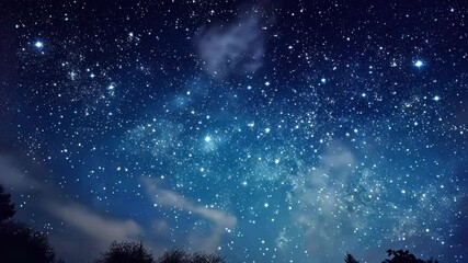 Poster - Celestial Canvas: A breathtaking panoramic view of a star-studded night sky, the Milky Way stretching across the heavens, with dark silhouettes of trees on the horizon.
