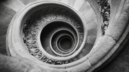 Poster - Intricate Spiral Staircase Design in Monochrome Elegance